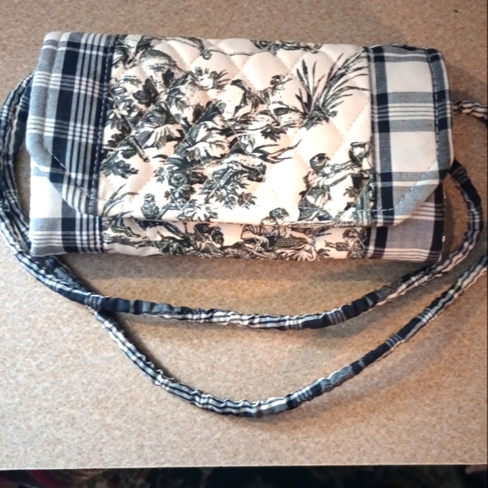 EUC Black And White Toile Fabric Crossbody Wallet